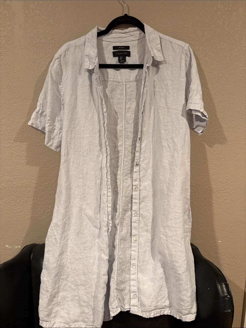 Tahari Short-Sleeve Linen Button-Down Dress